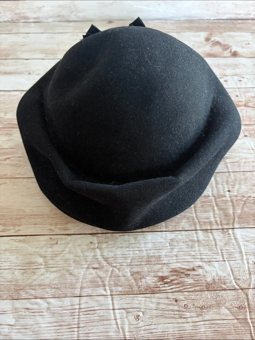 Vintage Black Women's Wool Tilt Hat with Ribbon Accent 1940s 50's - Picture 12 of 12